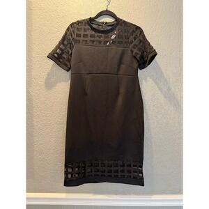 ASOS Maternity Petite Black Mesh Grid Bodycon Dress Short Sleeve US 4 NEW